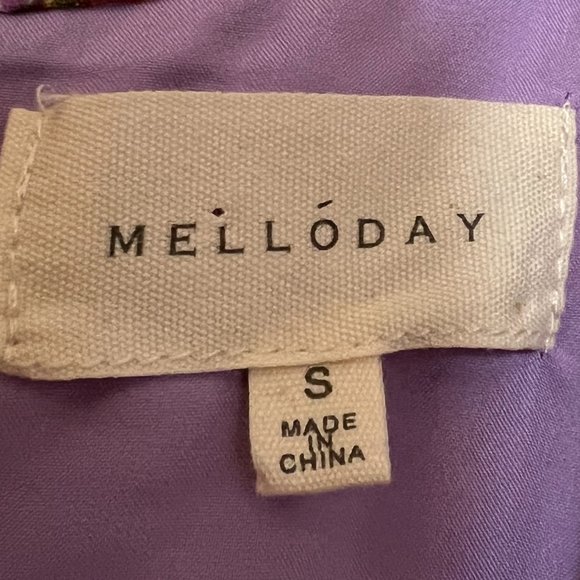 MELLODAY Women's Floral Pleat Dress Size S Sleeveless Yellow Purple - Picture 5 of 8